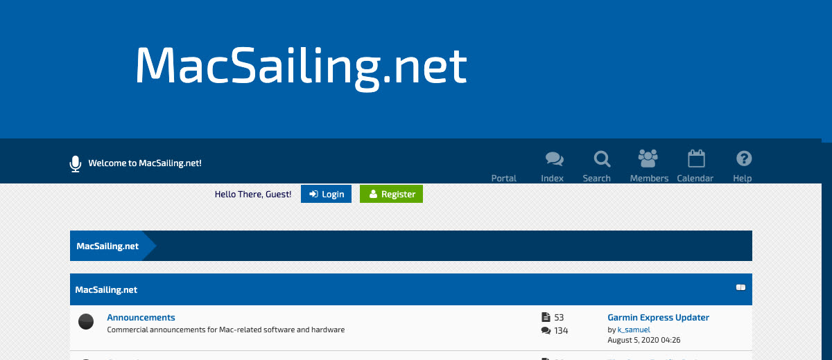 Screenshot of the MacSailing homepage